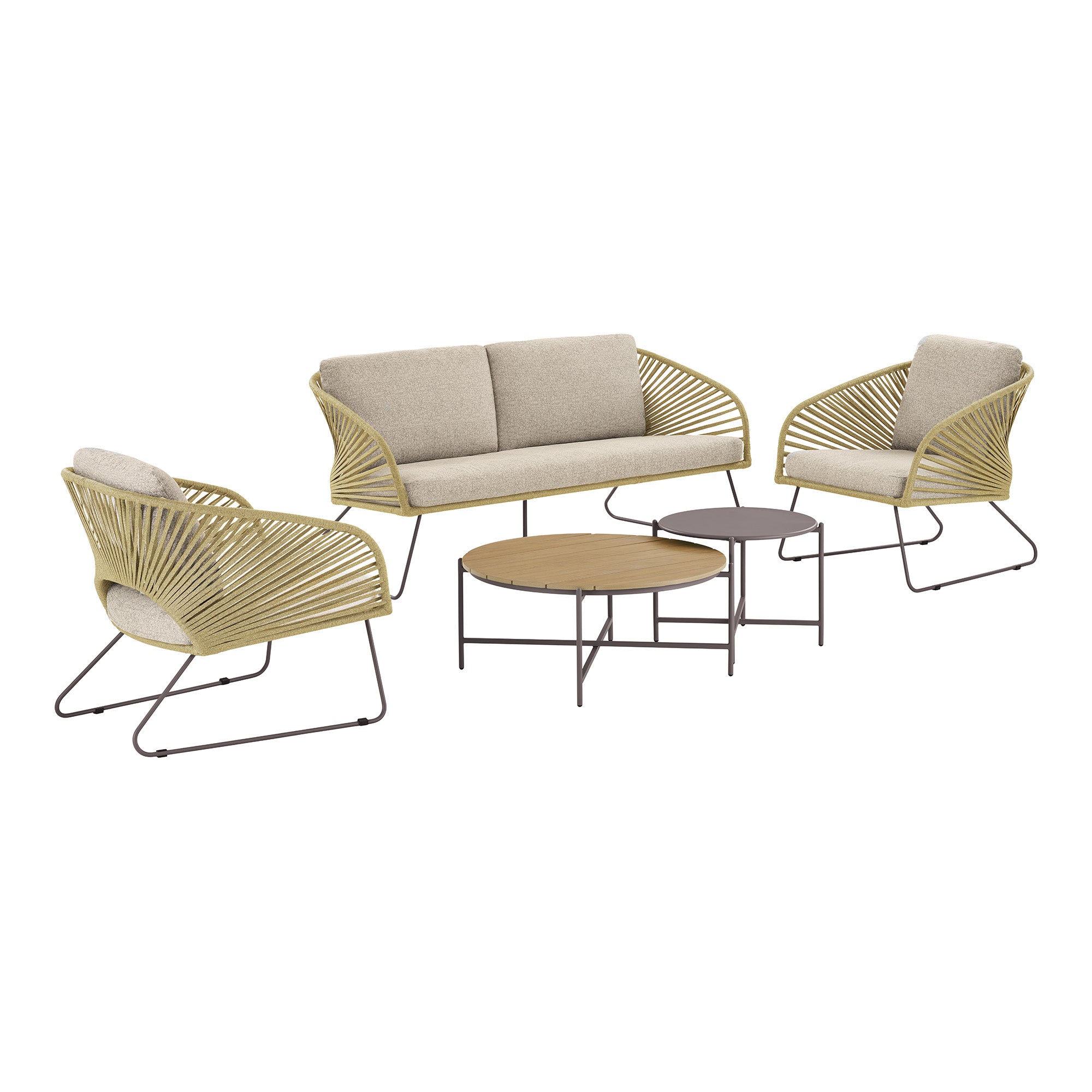 House Nordic - Novella Lounge Set – Beige & Sandkleurig – Inclusief Kussens – Staal & Polyester